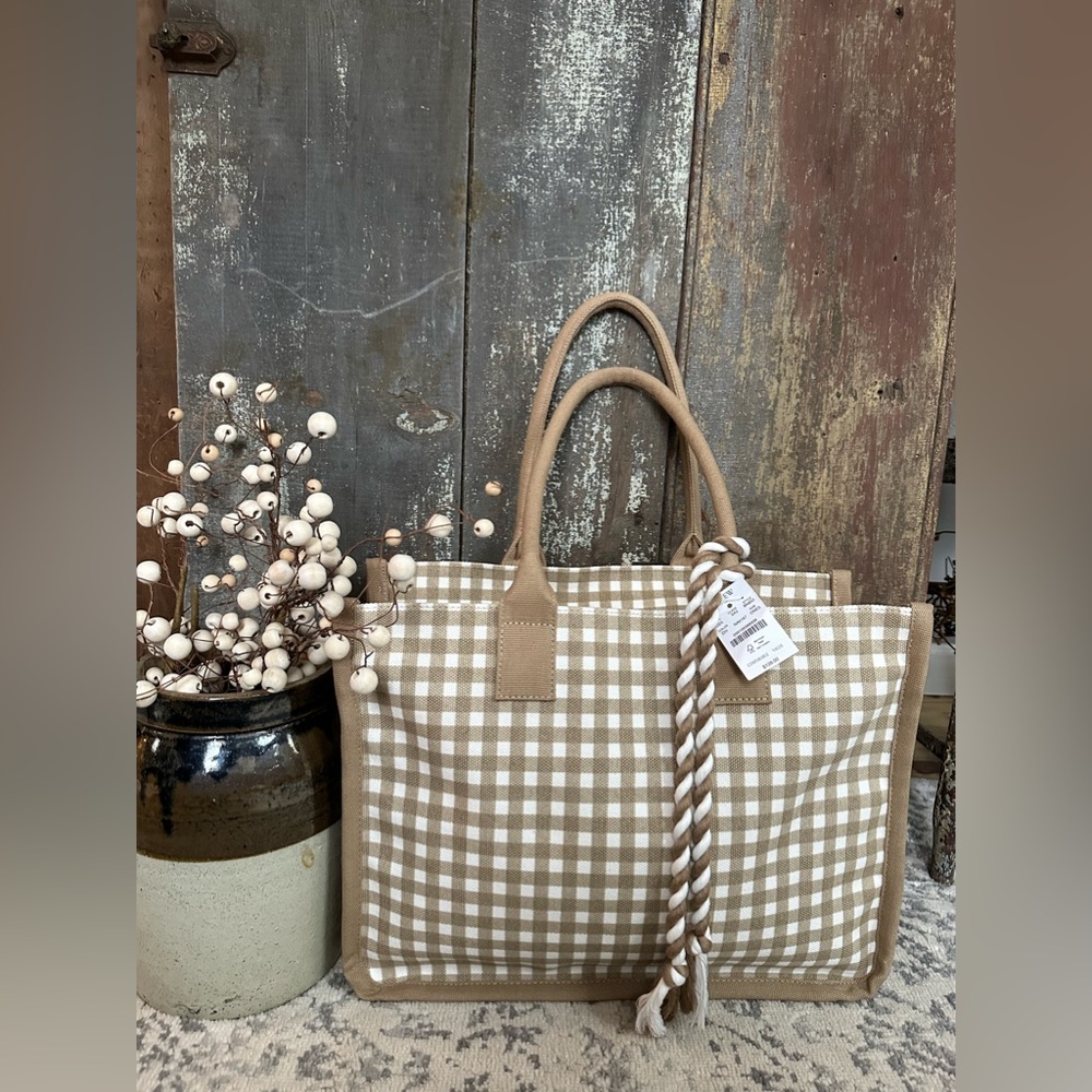 J.Crew Beige & Ivory Canvas Structured Tote With Tassels 🥰 - Picture 1 of 16
